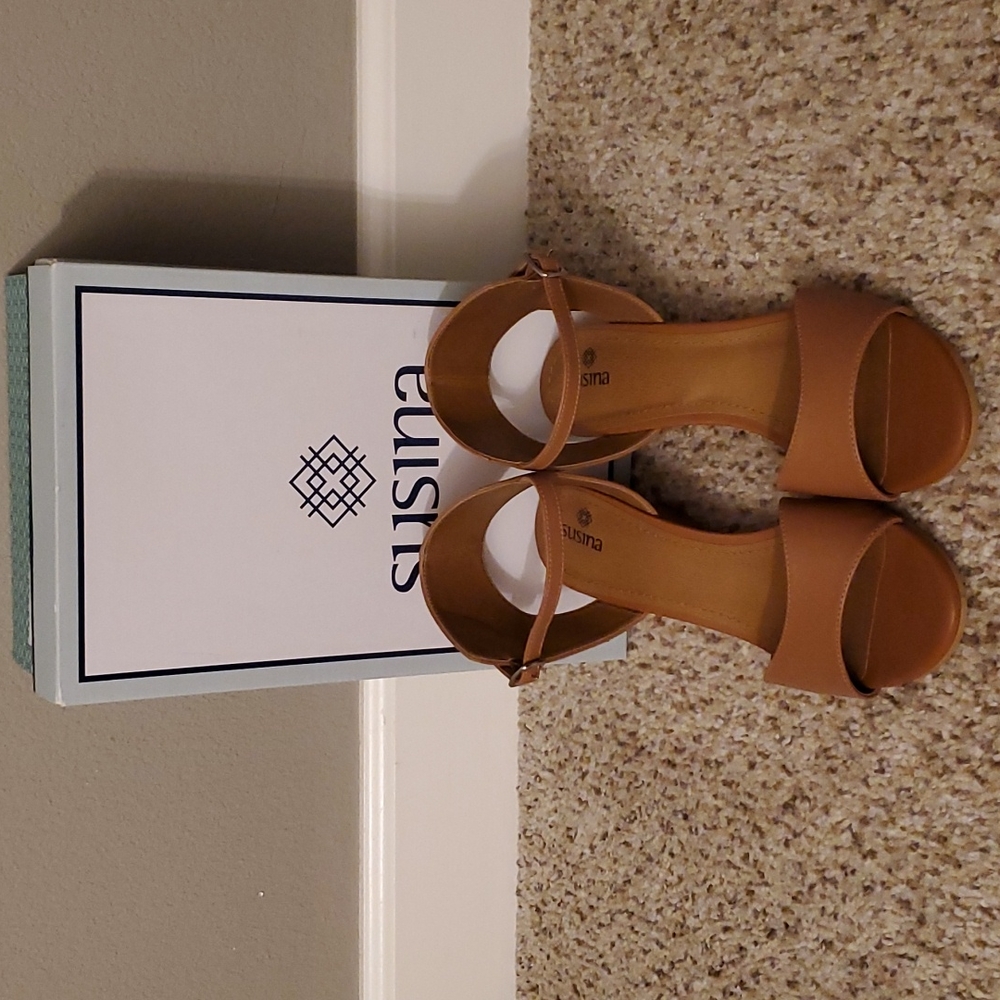 Susina Tresa-Lea Cognac Leather Wedge Sandal size 8.5